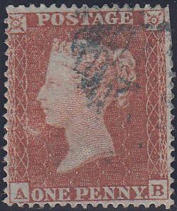 97654 - PL.194 (AB)(SG17). Used 1854 die 1 1d pl.194 lette...