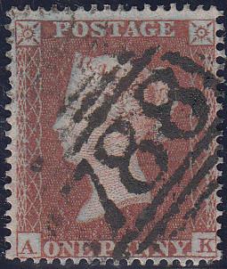 97668 - PL.195 (AK)(SG17). Good used 1854 die 1 1d pl.195 ...