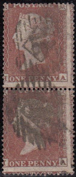 97709 - PL.196 (HA IA)(SG17). Used vertical pair 1854 Die 1 1d pl.196