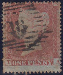97798 - PL.166 (TA)(SG17). Used 1854 Die 1 1d pl.166 S.C.16 (SG17) lettered TA