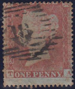 97798 - PL.166 (TA)(SG17). Used 1854 Die 1 1d pl.166 S.C.16 (SG17) lettered TA