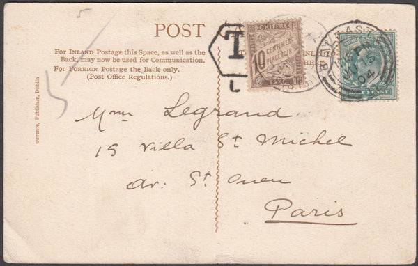 97894 - 1904 UNDERPAID MAIL BELFAST TO PARIS.
