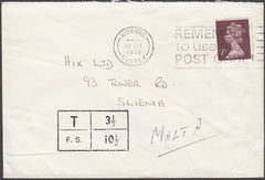 97915 - 1979 UNDERPAID MAIL WOKING TO MALTA.