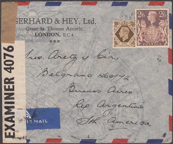 98000 - 1944 MAIL LONDON TO ARGENTINE 2/6D BROWN (SG476).