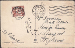 98257 - 1924 UNPAID MAIL VENICE TO LIVERPOOL/1½D POSTAGE DUE.