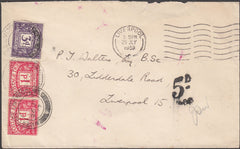 98342 - 1952 UNPAID MAIL USED LOCALLY IN LIVERPOOL.