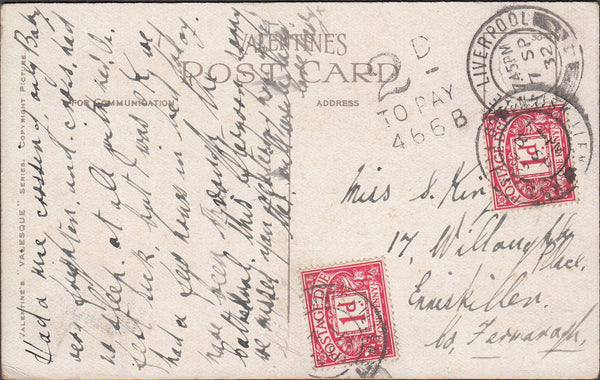 98371 - 1932 UNPAID MAIL LIVERPOOL TO ENNISKILLEN.