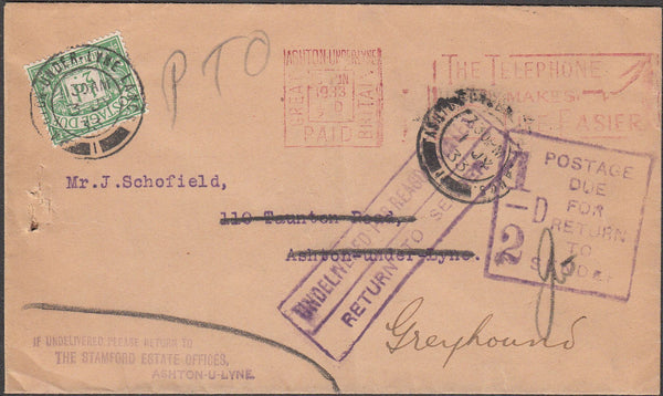 98379 - 1933 UNDELIVERED MAIL ASHTON UNDER LYNE.