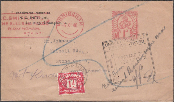 98380 - 1940 UNDELIVERED MAIL/BIRMINGHAM.