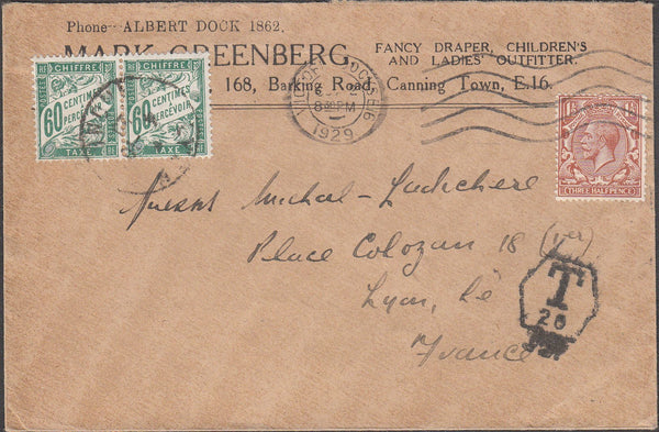 98475 - 1929 UNDERPAID MAIL LONDON TO FRANCE.