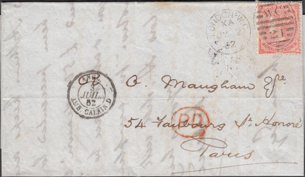 98637 - 1862 4D RED (SG80) LETTERED CK CONSTANT VARIETY "DEFECTIVE LETTER K" ON COVER.