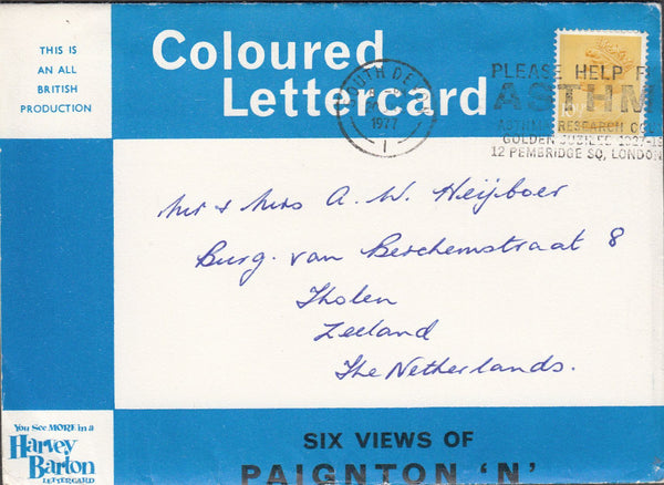 98741 - 1977 LETTERCARD DEVON TO THE NETHERLANDS.