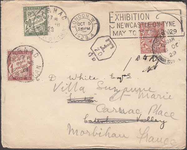 98765 - 1929 UNDERPAID MAIL UK TO FRANCE.