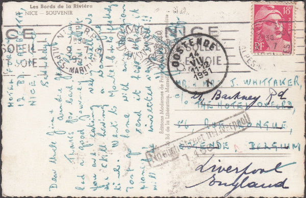 98783 - 1951 RE-DIRECTED MAIL FRANCE - BELGIUM - ENGLAND.
