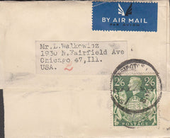 98854 - KGVI 2/6D YELLOW-GREEN (SG476b) NEWSPAPER WRAPPER UK TO US.