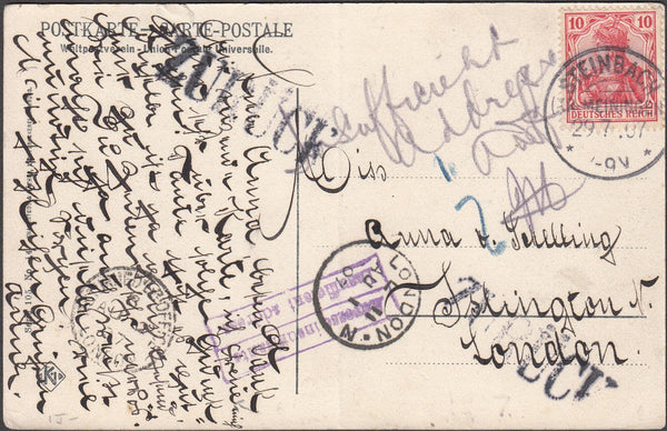 98903 - 1907 UNDELIVERED MAIL GERMANY TO LONDON.