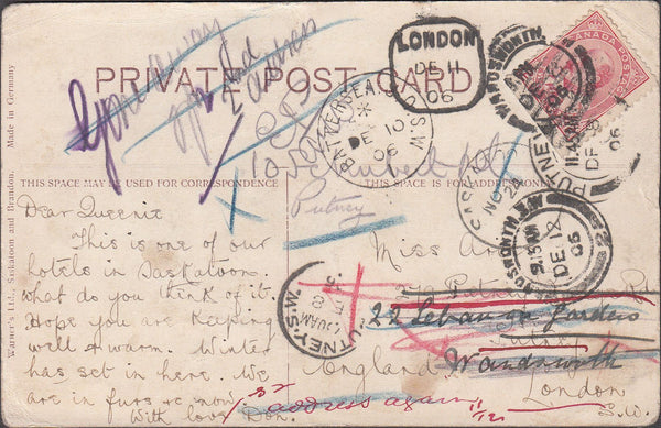 98905 - 1906 UNDELIVERED MAIL CANADA TO LONDON.