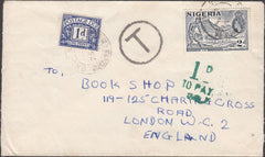 99256 - 1957 UNDERPAID MAIL NIGERIA TO LONDON.