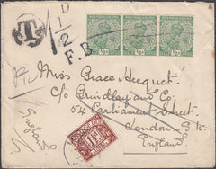 99314 - 1923 UNDERPAID MAIL INDIA TO LONDON.
