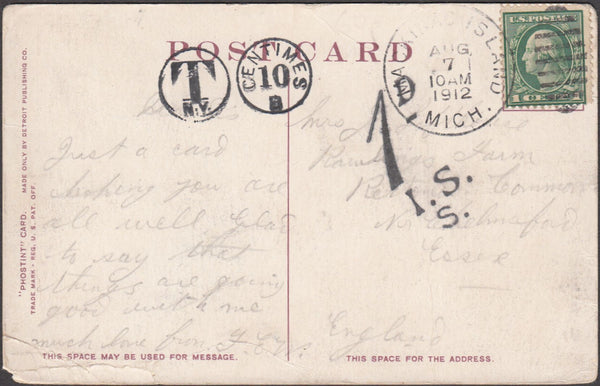 99549 - 1912 UNDERPAID MAIL USA TO CHELMSFORD.
