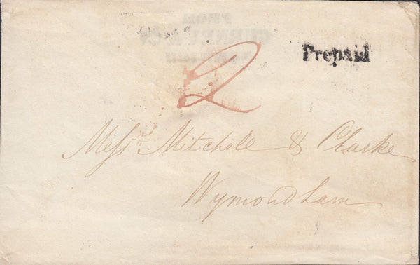99708 - 1842 NORFOLK/NORWICH 'PREPAID' HAND STAMP (NK211)/ GURNEY'S BANKING
