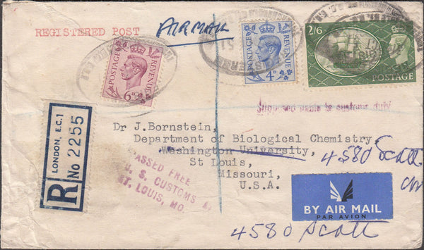 99771 - 1951 REGISTERED MAIL LONDON TO USA.