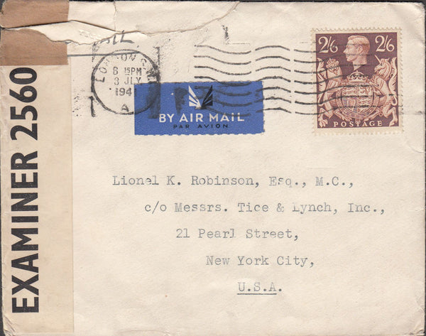 99774 - 1941 MAIL LONDON TO NEW YORK.