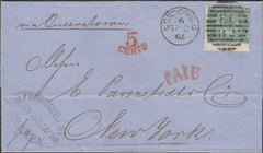 99786 - 1865 MAIL LONDON TO NEW YORK/SG101 ON COVER (CAT £425).