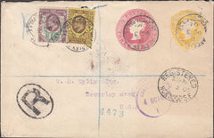 99916 - 1902 REGISTERED POSTAL STATIONERY CRYSTAL PALACE TO USA.