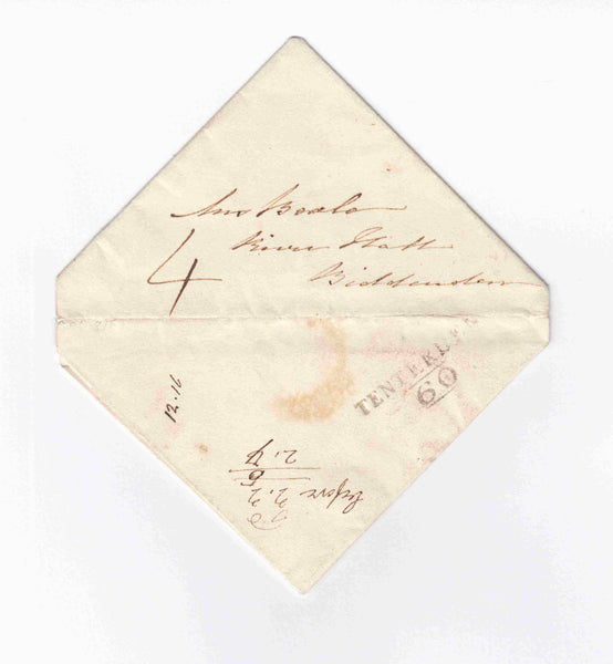 112651 CIRCA 1808-1821 TRIANGULAR ENVELOPE USED IN KENT.